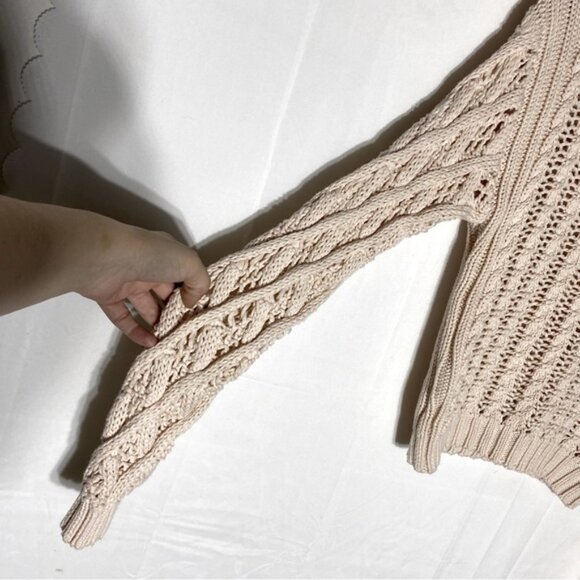 Line Cream Cotton Chunky Knit Scoop Neck Long Sleeve Pullover Sweater XS - Picture 8 of 13